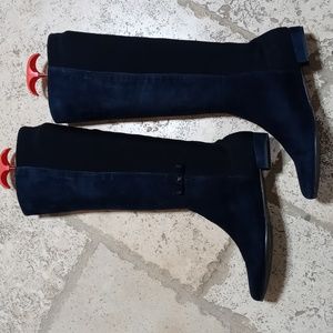 Kate Spade Olivia Bow Suede navy and black Knee High Boots Size 7.5